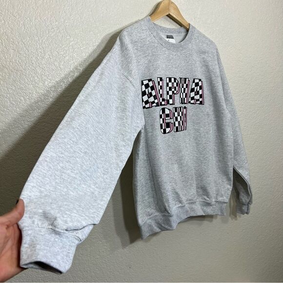 Alpha Chi Sorority Custom Sweatshirt Grey Checkered Spell Out Size M - Picture 5 of 12